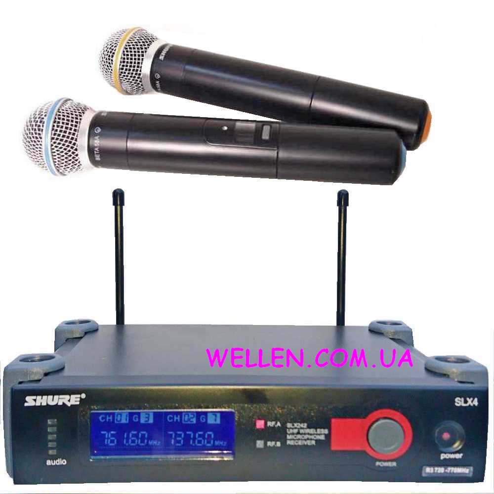 Shure SLX4/Beta 58A. Радиосистема 2 радио микрофона.